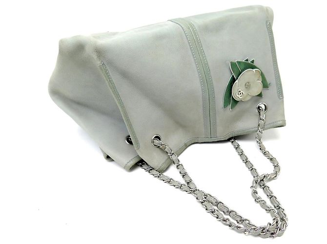 BOLSA DE MÃO CHANEL BOLSA DE COMPRAS CAMÉLIA COURO SUEDE CINZA BOLSA TOTE - vista 5