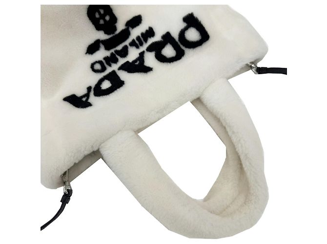 Borsa tote in terry con lettering Prada Bianco - vista 10