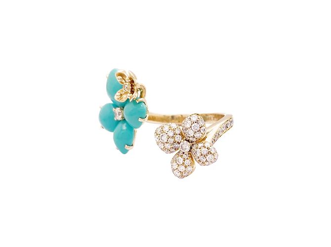 Anello Chaumet, "Hortensia Eden", oro rosa, diamanti e turchesi. - vista 2