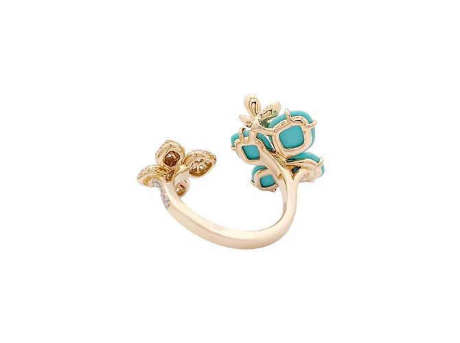 Anello Chaumet, "Hortensia Eden", oro rosa, diamanti e turchesi. - vista 3