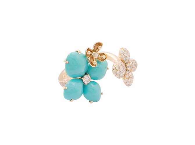 Anello Chaumet, "Hortensia Eden", oro rosa, diamanti e turchesi. - vista 4