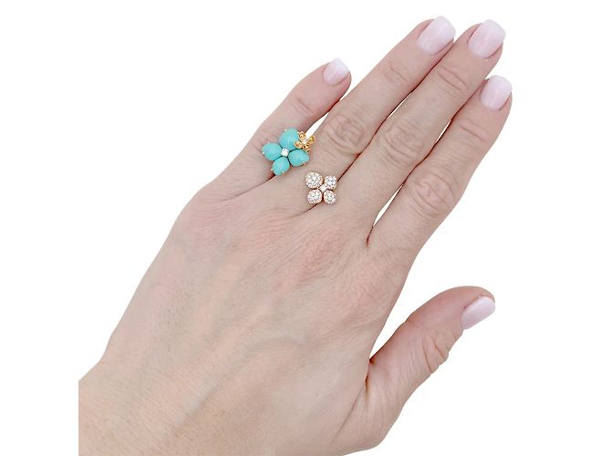 Anello Chaumet, "Hortensia Eden", oro rosa, diamanti e turchesi. - vista 5