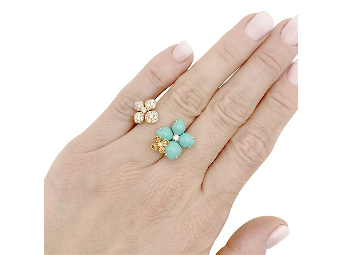 Anello Chaumet, "Hortensia Eden", oro rosa, diamanti e turchesi. - vista 6