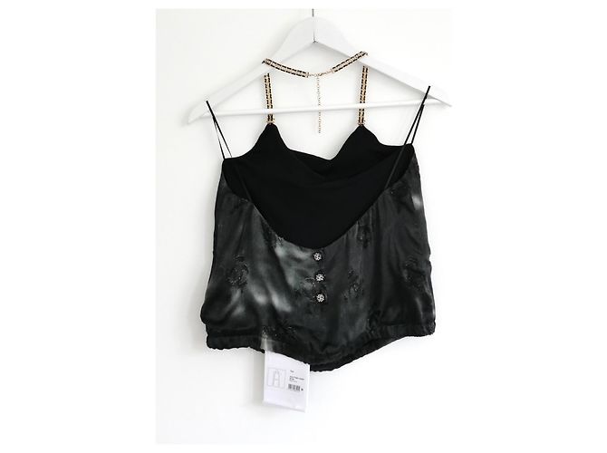 Grau CC Logo Devore Kristall Haltertop Chanel Pre Fall 2022 - Ansicht 5