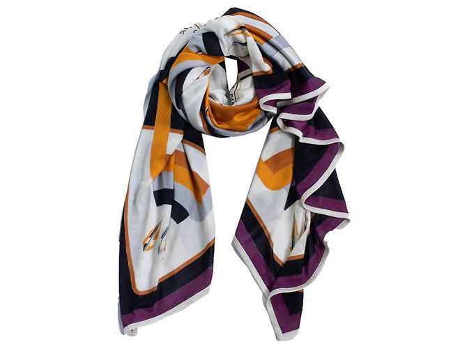 Bufanda de seda Arcs en Ciel de Hermès Blanco Azul Naranja Púrpura - vista 2