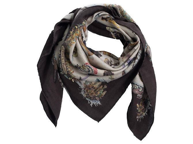 Hermès, Sciarpa in cashmere Les champignons in marrone - vista 2