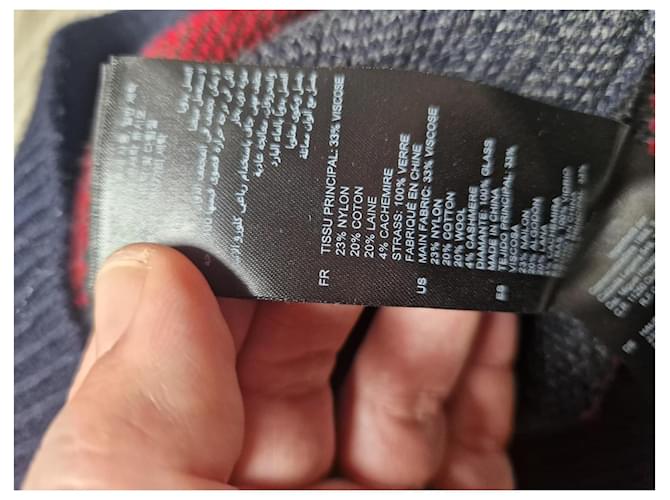 Sandro Karomuster Pullover aus Wolle und Kaschmir V-Ausschnitt Marineblau Dunkelgrün - Ansicht 6