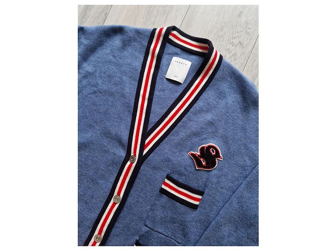 Sandro Cardigan Hellblau V Ausschnitt College Stil - Ansicht 3