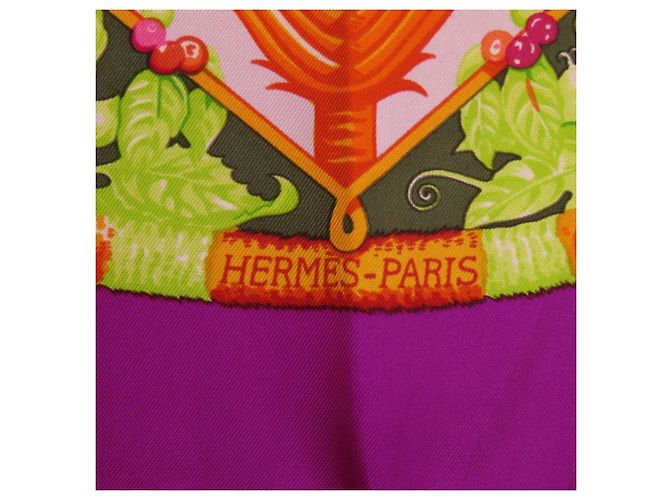 Foulard in seta Hermès Carré 90 ALOHA Verde Arancione Porpora - vista 2