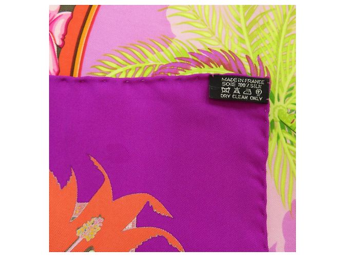 Foulard in seta Hermès Carré 90 ALOHA Verde Arancione Porpora - vista 3