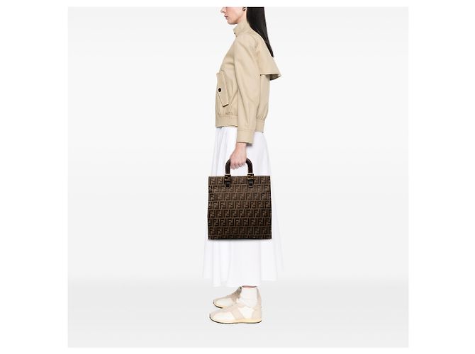 Bolso Tote Twins de lona Zucca marrón Fendi Castaño - vista 7