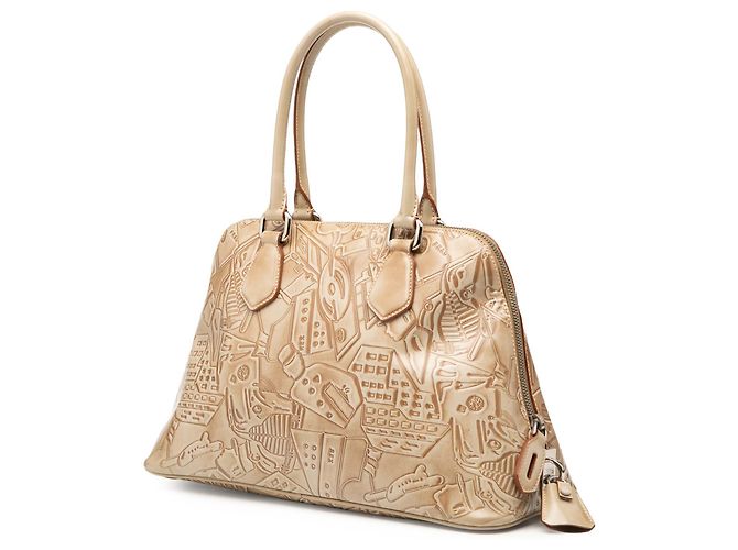Bolsa de couro marrom com relevo Prada Bege - vista 2