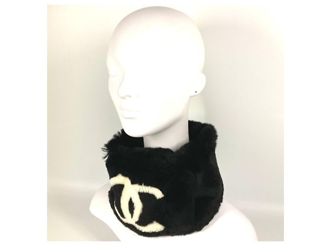 Chanel Two-tone CC Logo Coco Mark Tippet Accessory Fur Scarf Black White Yellow - view 8