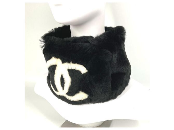 Chanel Two-tone CC Logo Coco Mark Tippet Accessory Fur Scarf Black White Yellow - view 9