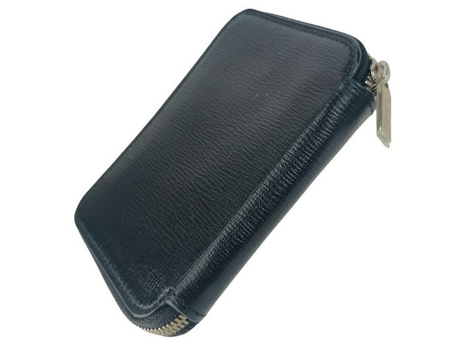 Porta tarjetas con cremallera en piel de ternera granulada negra Valextra - vista 2