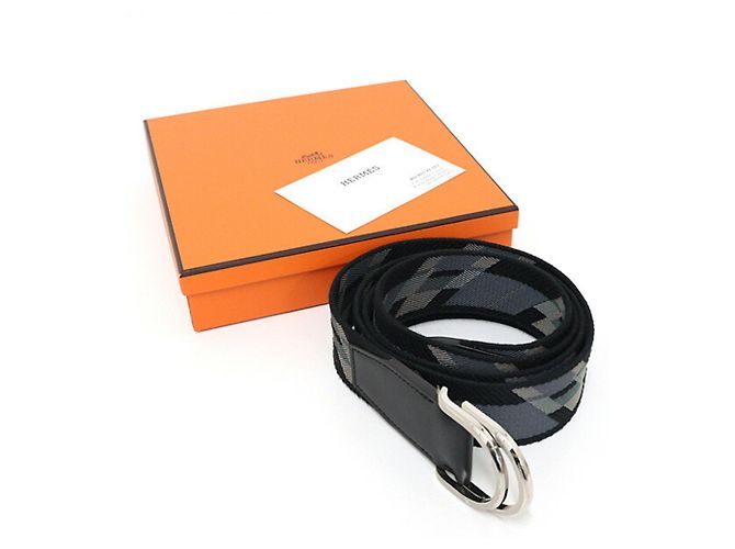 Hermès Double D-Ring Canvas Gürtel Braun Schwarz - Ansicht 6