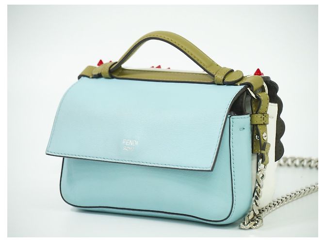 Fendi Double Baguette in pelle ricamata con borchie micro Bianco - vista 2