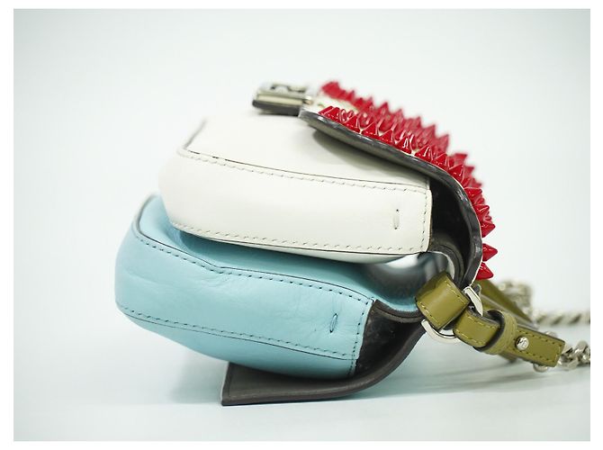 Fendi Double Baguette in pelle ricamata con borchie micro Bianco - vista 3