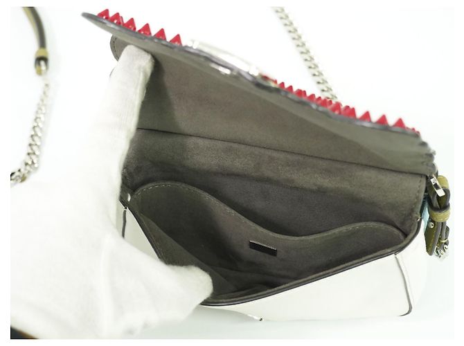 Fendi Double Baguette in pelle ricamata con borchie micro Bianco - vista 4