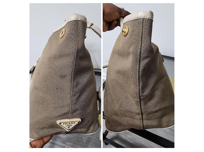 Prada Canapa Logo Jacquard Tote Beige/Braun - Ansicht 11