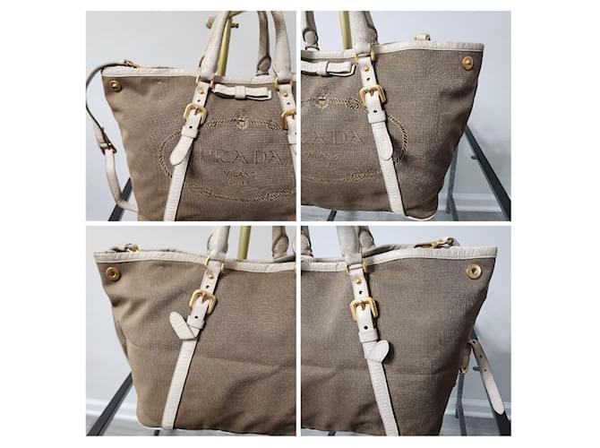 Prada Canapa Logo Jacquard Tote Beige/Braun - Ansicht 13