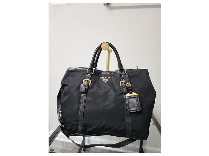 Prada Tessuto & Vitello Daino Nylon Einkaufstasche Schwarz - Ansicht 11