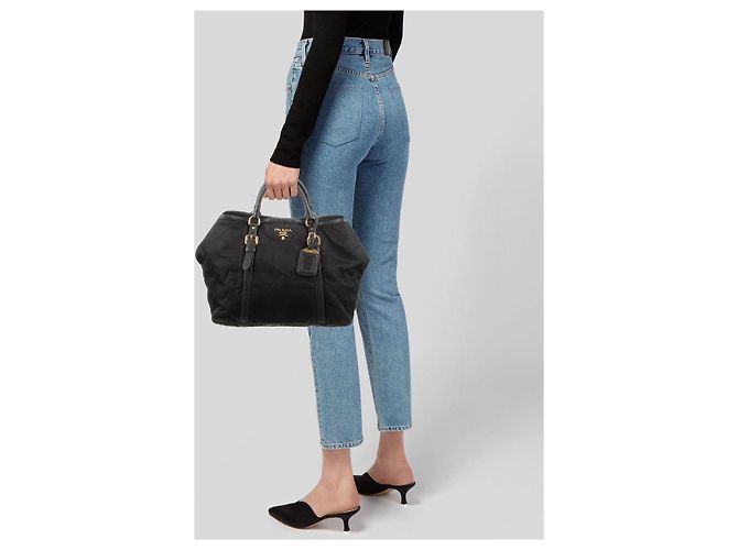 Prada Tessuto & Vitello Daino Nylon Einkaufstasche Schwarz - Ansicht 12