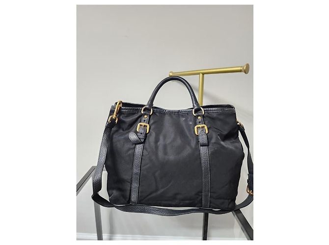 Prada Tessuto & Vitello Daino Nylon Einkaufstasche Schwarz - Ansicht 3