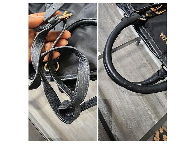 Prada Tessuto & Vitello Daino Nylon Einkaufstasche Schwarz - Ansicht 7