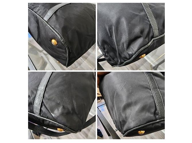 Prada Tessuto & Vitello Daino Nylon Einkaufstasche Schwarz - Ansicht 8