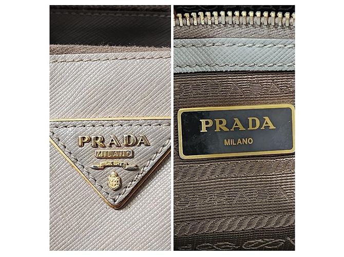 PRADA Große Doppelreißverschluss Tote Bag Saffiano Lux Bicolor Beige - Ansicht 12