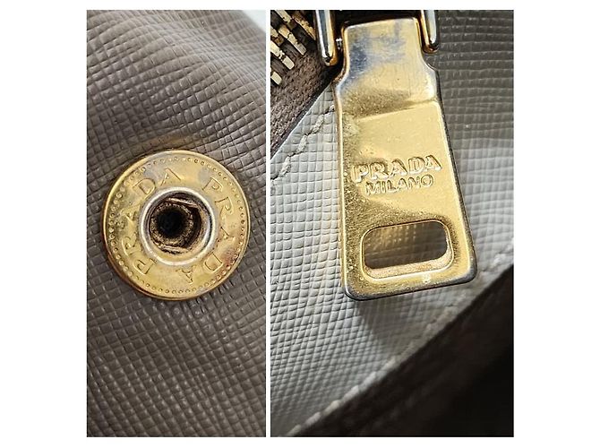 PRADA Große Doppelreißverschluss Tote Bag Saffiano Lux Bicolor Beige - Ansicht 14