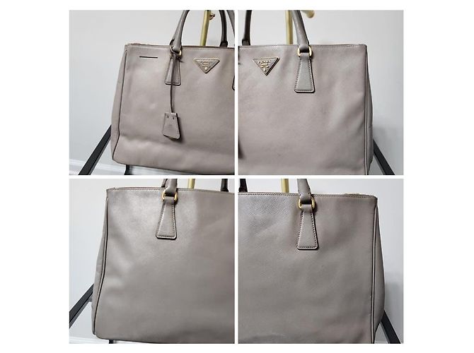 PRADA Große Doppelreißverschluss Tote Bag Saffiano Lux Bicolor Beige - Ansicht 4