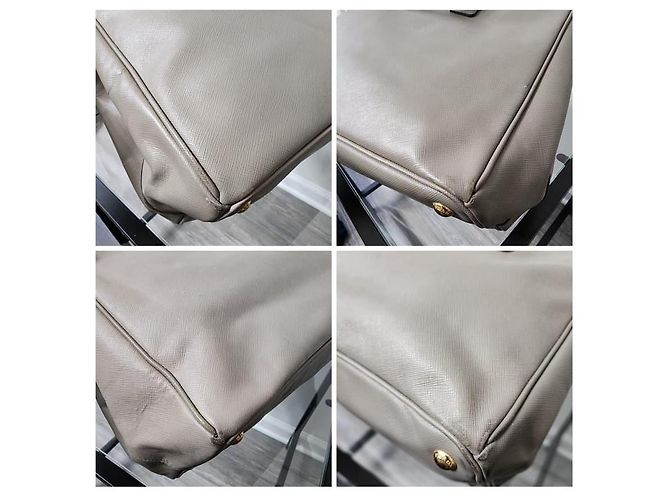 PRADA Große Doppelreißverschluss Tote Bag Saffiano Lux Bicolor Beige - Ansicht 5