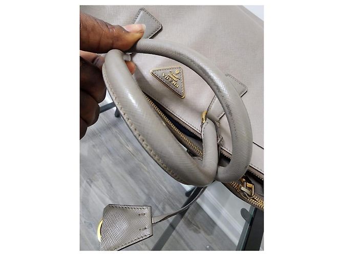 PRADA Große Doppelreißverschluss Tote Bag Saffiano Lux Bicolor Beige - Ansicht 6