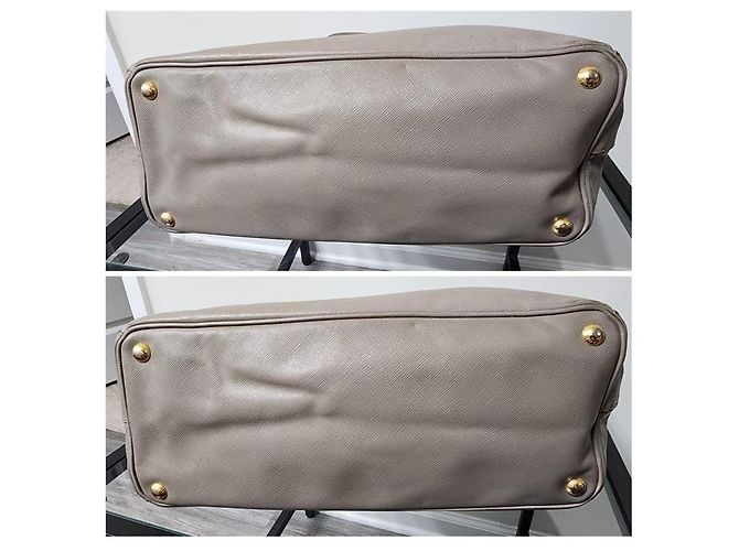 PRADA Große Doppelreißverschluss Tote Bag Saffiano Lux Bicolor Beige - Ansicht 7