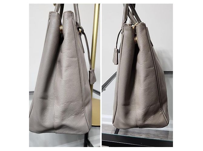 PRADA Große Doppelreißverschluss Tote Bag Saffiano Lux Bicolor Beige - Ansicht 8