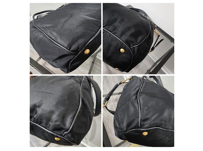 Borsa tote Prada in nylon e pelle nera Nero - vista 10