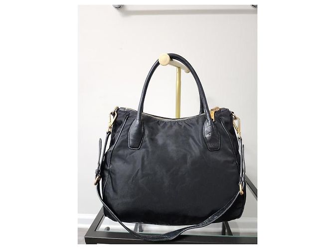 Borsa tote Prada in nylon e pelle nera Nero - vista 3