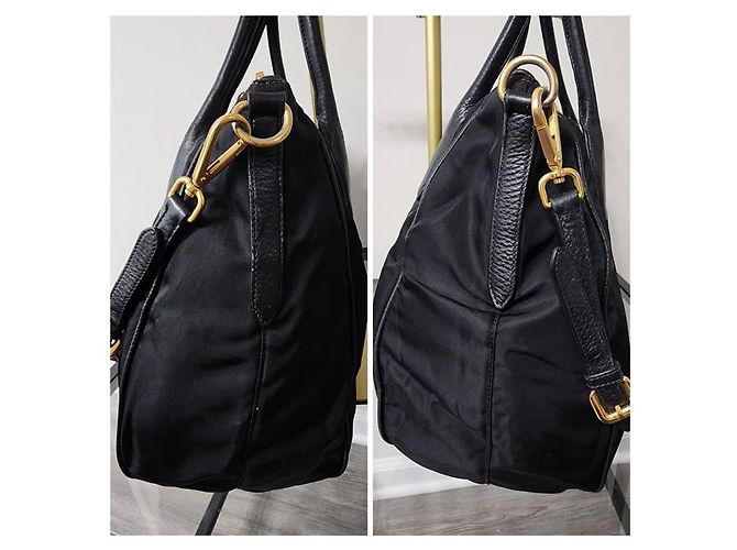 Borsa tote Prada in nylon e pelle nera Nero - vista 5