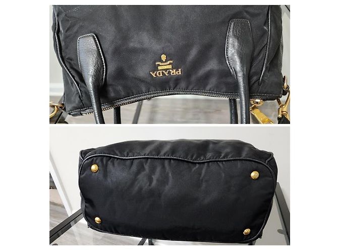 Borsa tote Prada in nylon e pelle nera Nero - vista 6