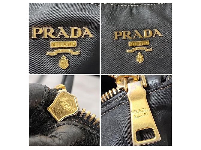 Borsa tote Prada in nylon e pelle nera Nero - vista 7