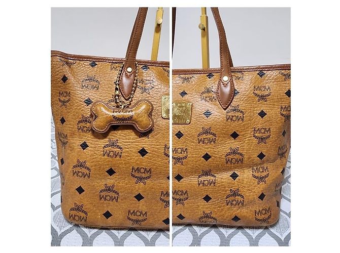 MCM Visestos Hundeknochen Einkaufstasche Cognac Braun - Ansicht 5