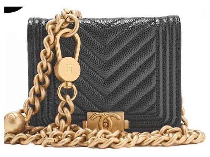 Chanel Borsa Banana Boy Mini Nera in Pelle di Agnello Nero - vista 4
