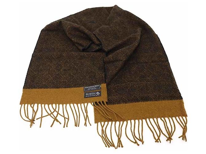 Sciarpa in lana d'agnello MONSIEUR Christian Dior Marrone Nero - vista 3