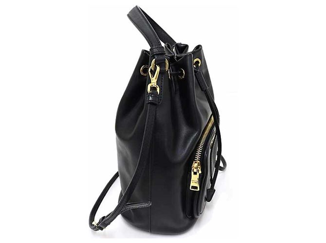 Saffiano Borsa a secchiello Duet di Prada in pelle di vitello nera Nero - vista 4