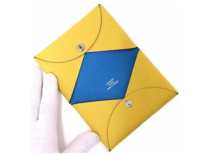 Tarjetero Calvi Verso de Hermès Azul Amarillo - vista 4