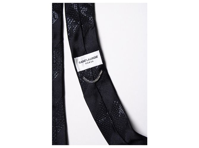 Cravatta lucida nera a righe diagonali Saint Laurent Nero - vista 3