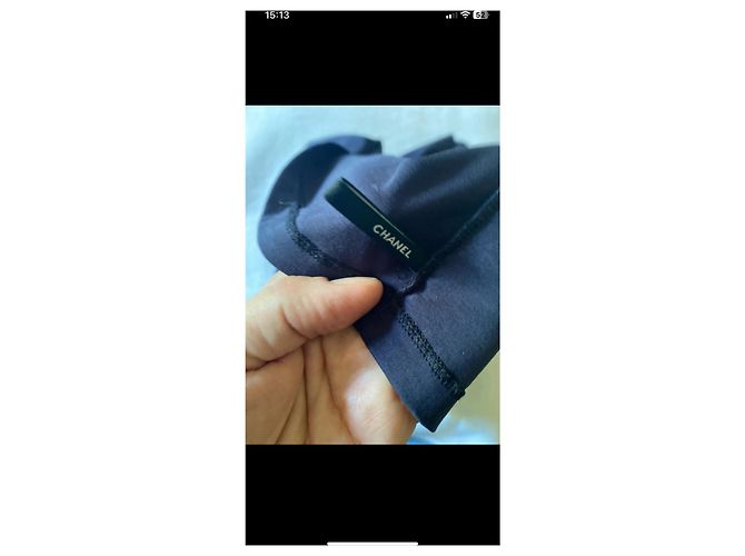Cambon T-shirt Chanel a maniche lunghe Blu Navy Velluto - vista 6
