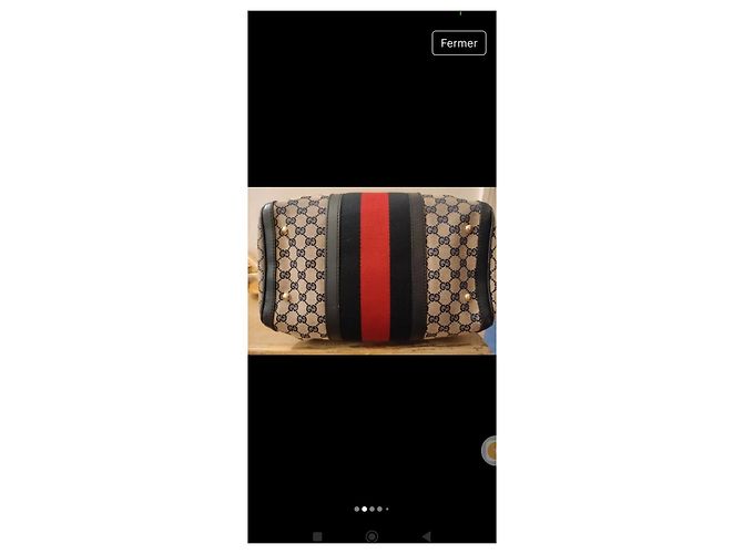 Gucci Boston Handtasche Blau und Rot Stoff - Ansicht 10